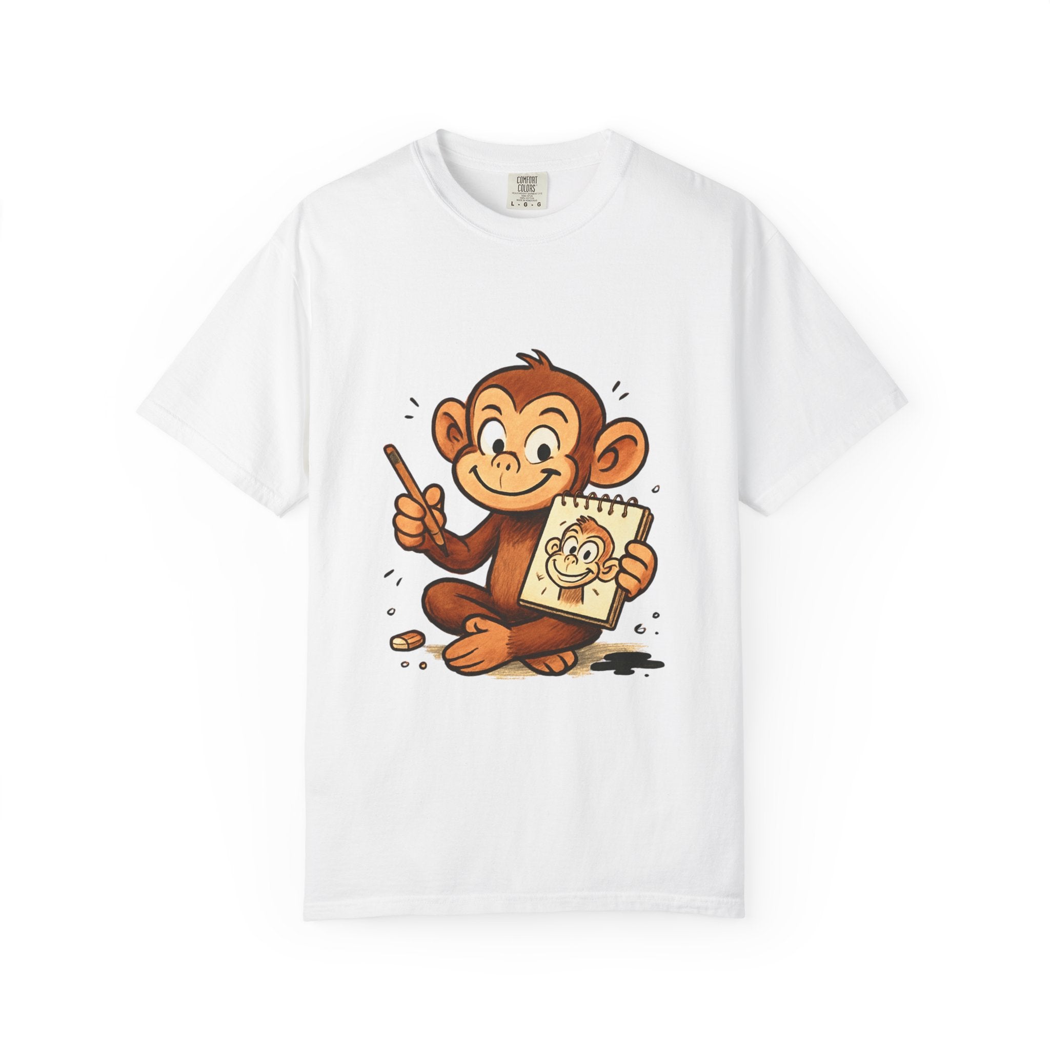 Playful Monkey Drawing Itself T-shirt | Cute Sketch Art