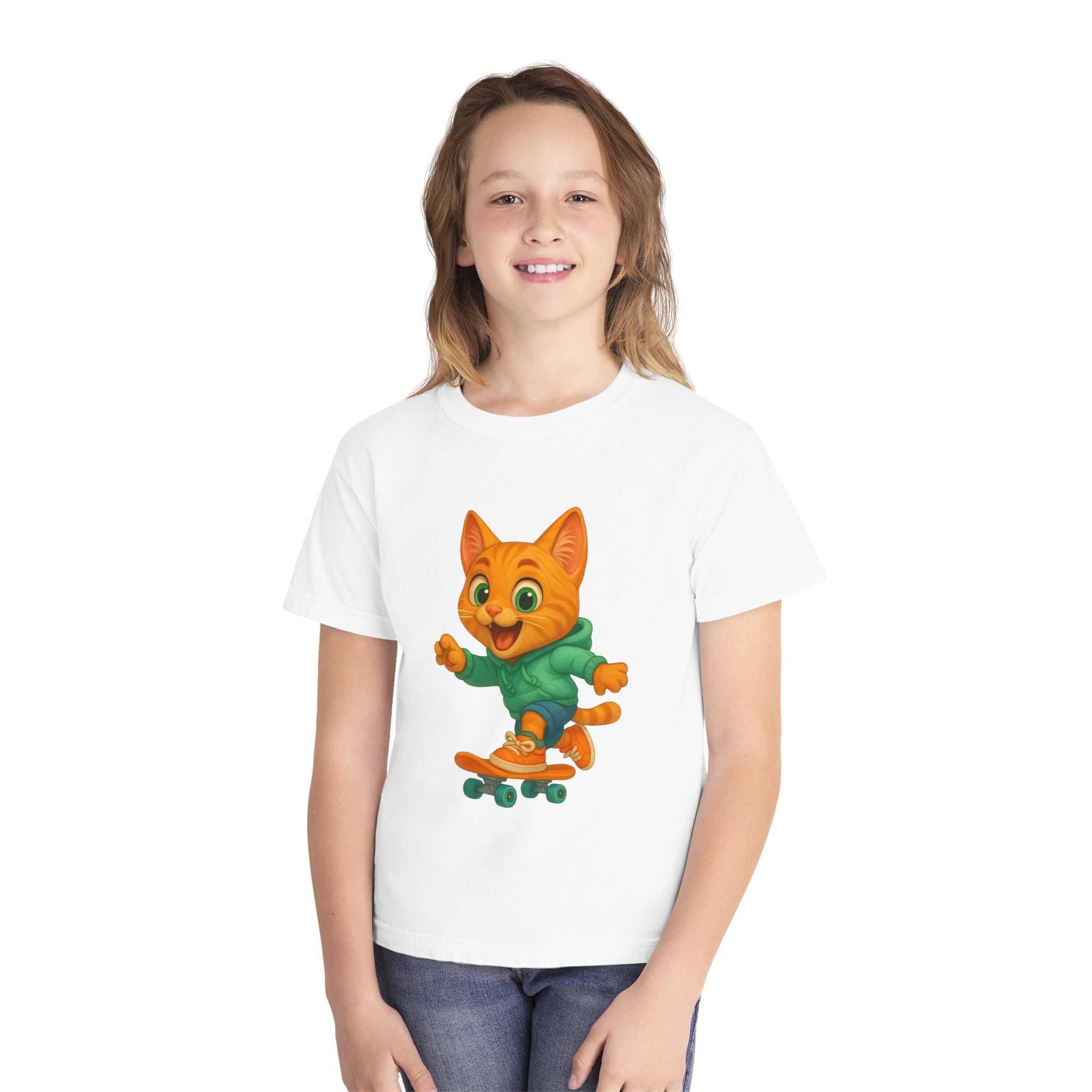 Playful Skateboarding Cat Youth Tee