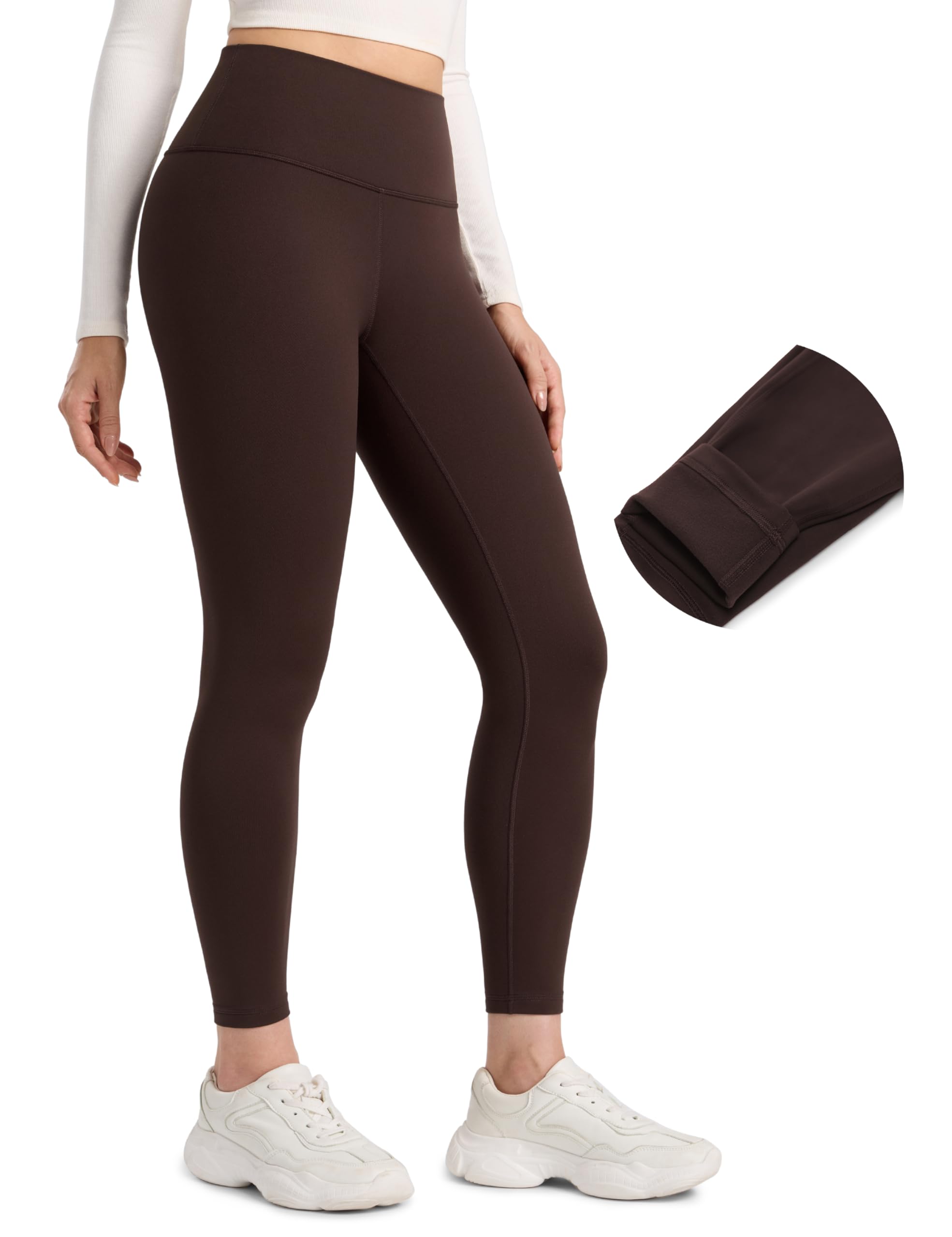 CRZ YOGA Matte Fleece Lined Leggings 25'' - Thermal Casual Lounge Workout Womens Yoga High Waisted Pants Winter Warm
