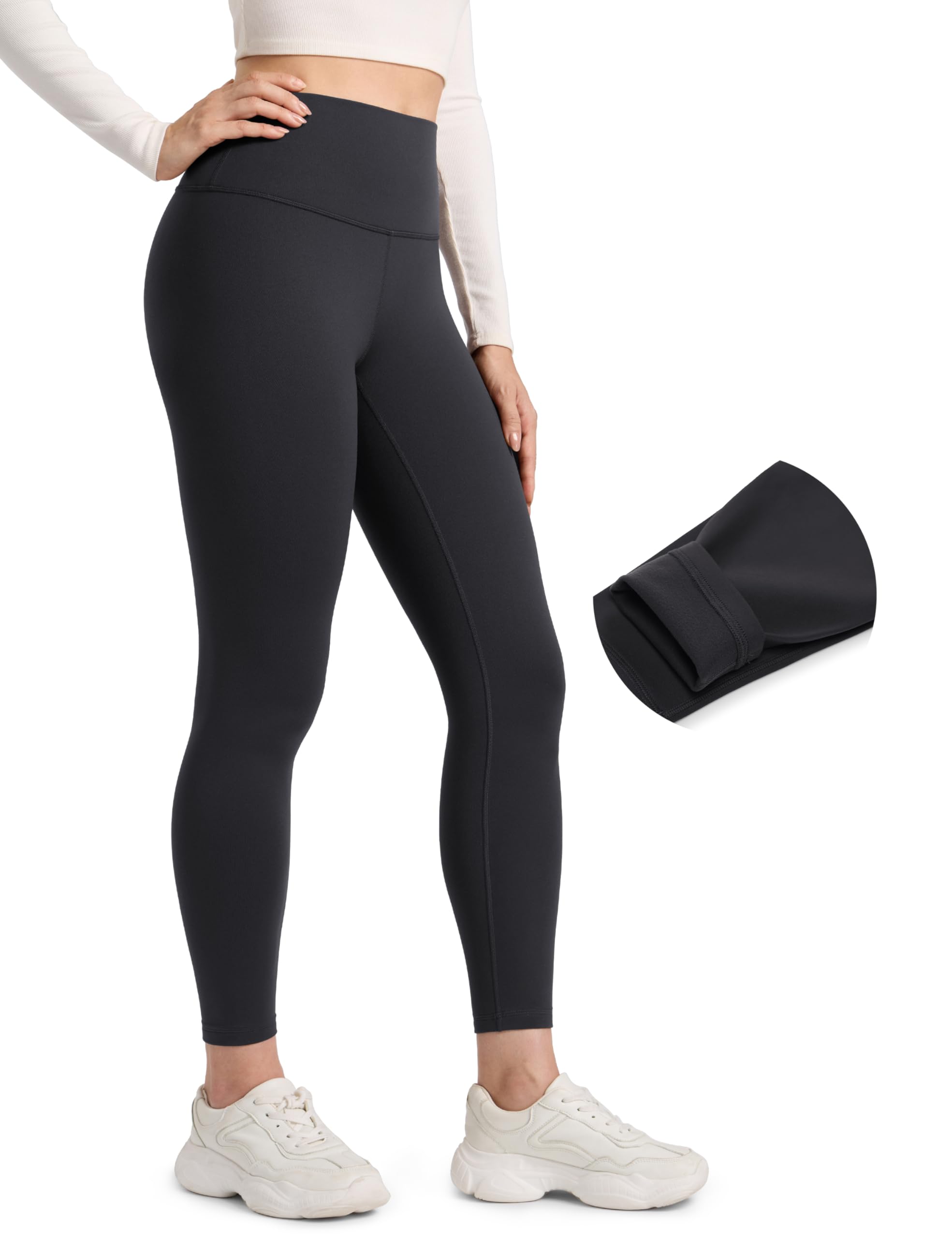 CRZ YOGA Matte Fleece Lined Leggings 25'' - Thermal Casual Lounge Workout Womens Yoga High Waisted Pants Winter Warm