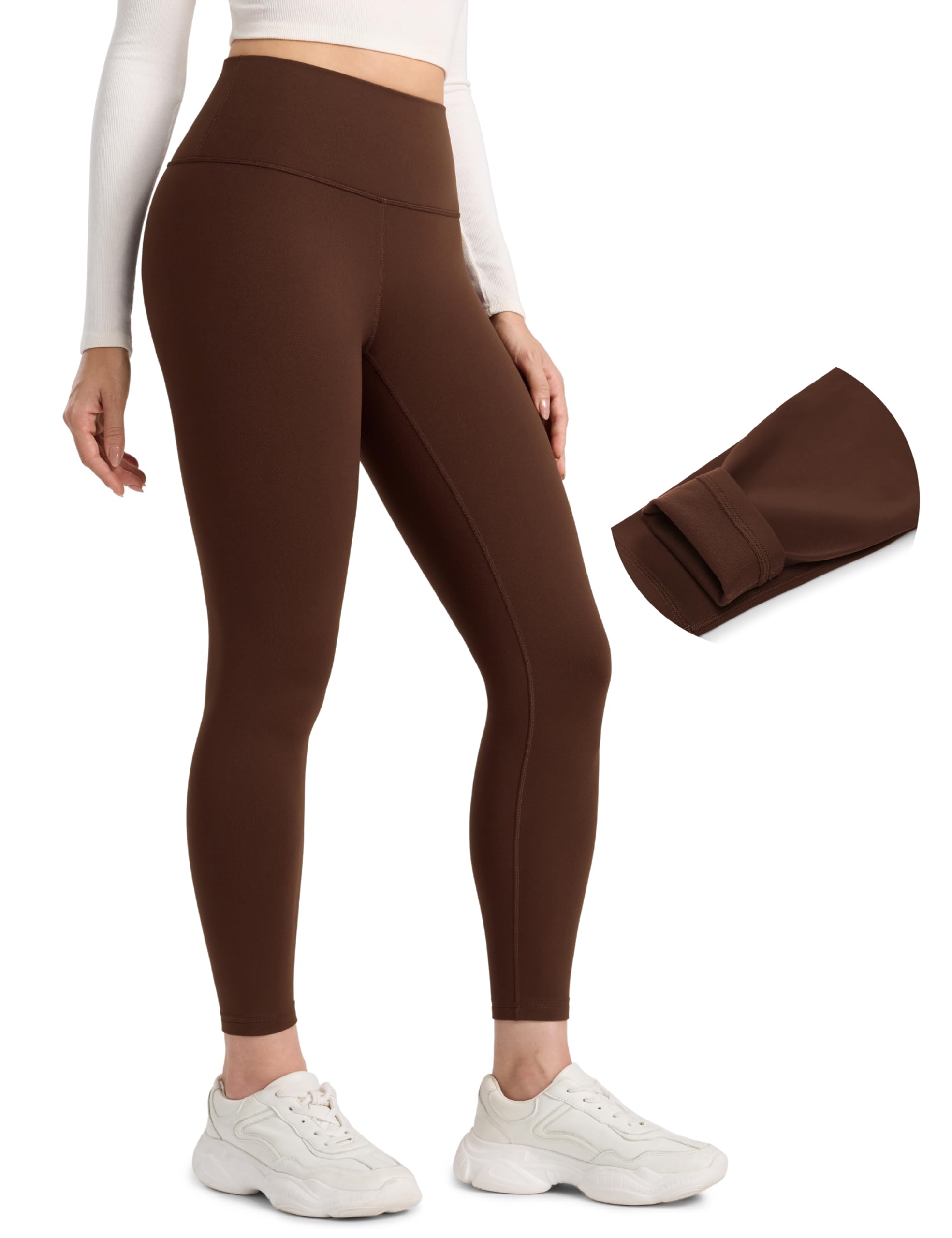 CRZ YOGA Matte Fleece Lined Leggings 25'' - Thermal Casual Lounge Workout Womens Yoga High Waisted Pants Winter Warm