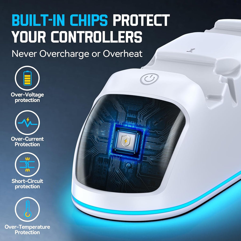 Controller Charger for PS5, Dual Charging Dock Station for PlayStation 5 Dualsense & Edge with RGB Light, Fast PS5 Dual Controller Charging Station with Cable for Play Station Console