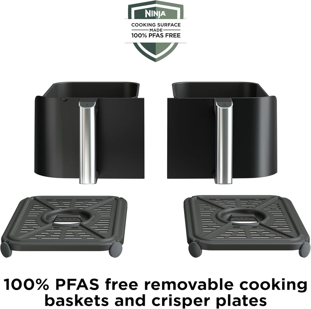 Ninja | Air Fryer | Finish Cooking Multiple Foods at the Same Time | 6-in-1 (Air Fry, Broil, Roast, Keep Warm, Dehydrate, Bake) | Fit up to 8lb Chicken Wings in the two 5 QT Baskets | DZ302