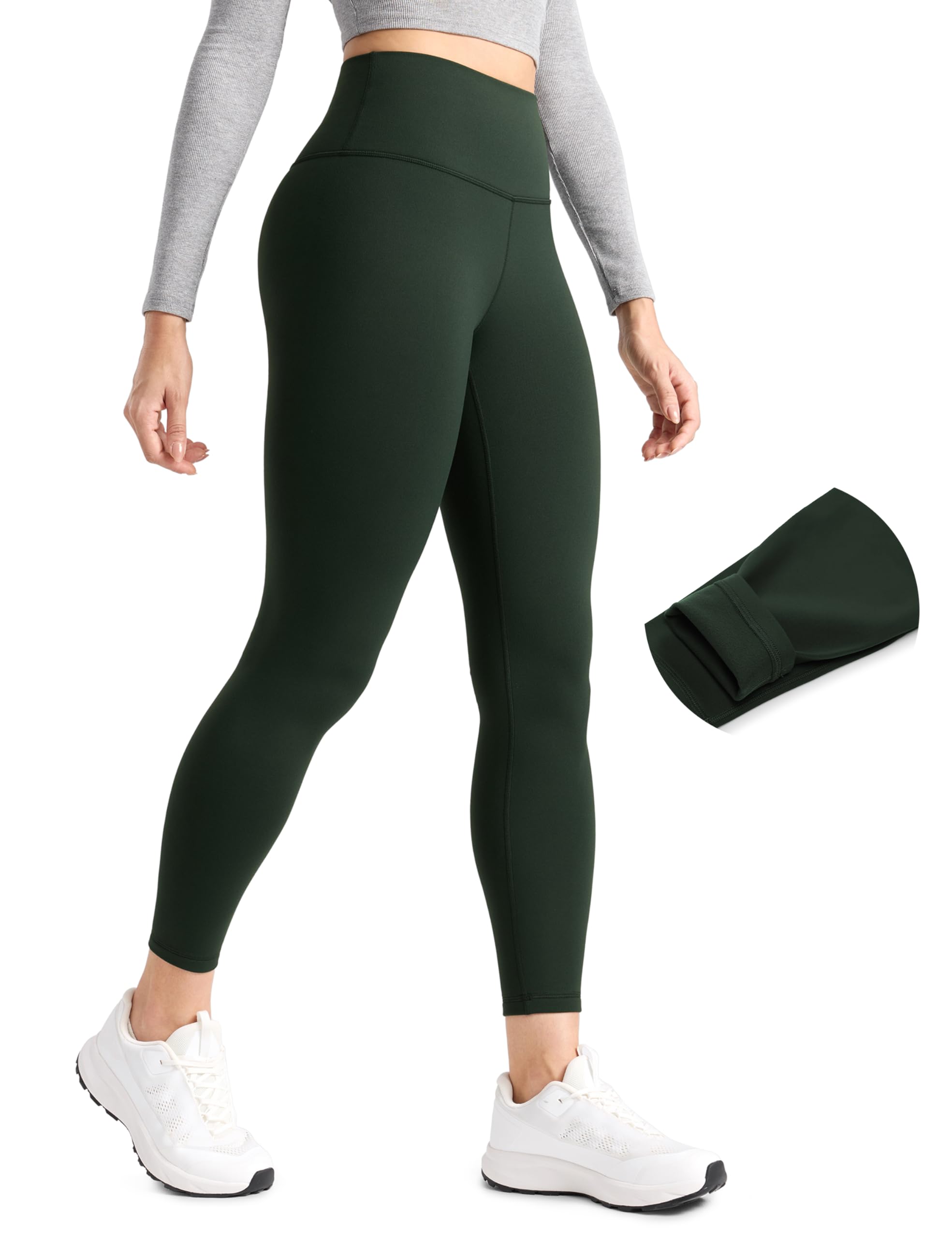 CRZ YOGA Matte Fleece Lined Leggings 25'' - Thermal Casual Lounge Workout Womens Yoga High Waisted Pants Winter Warm
