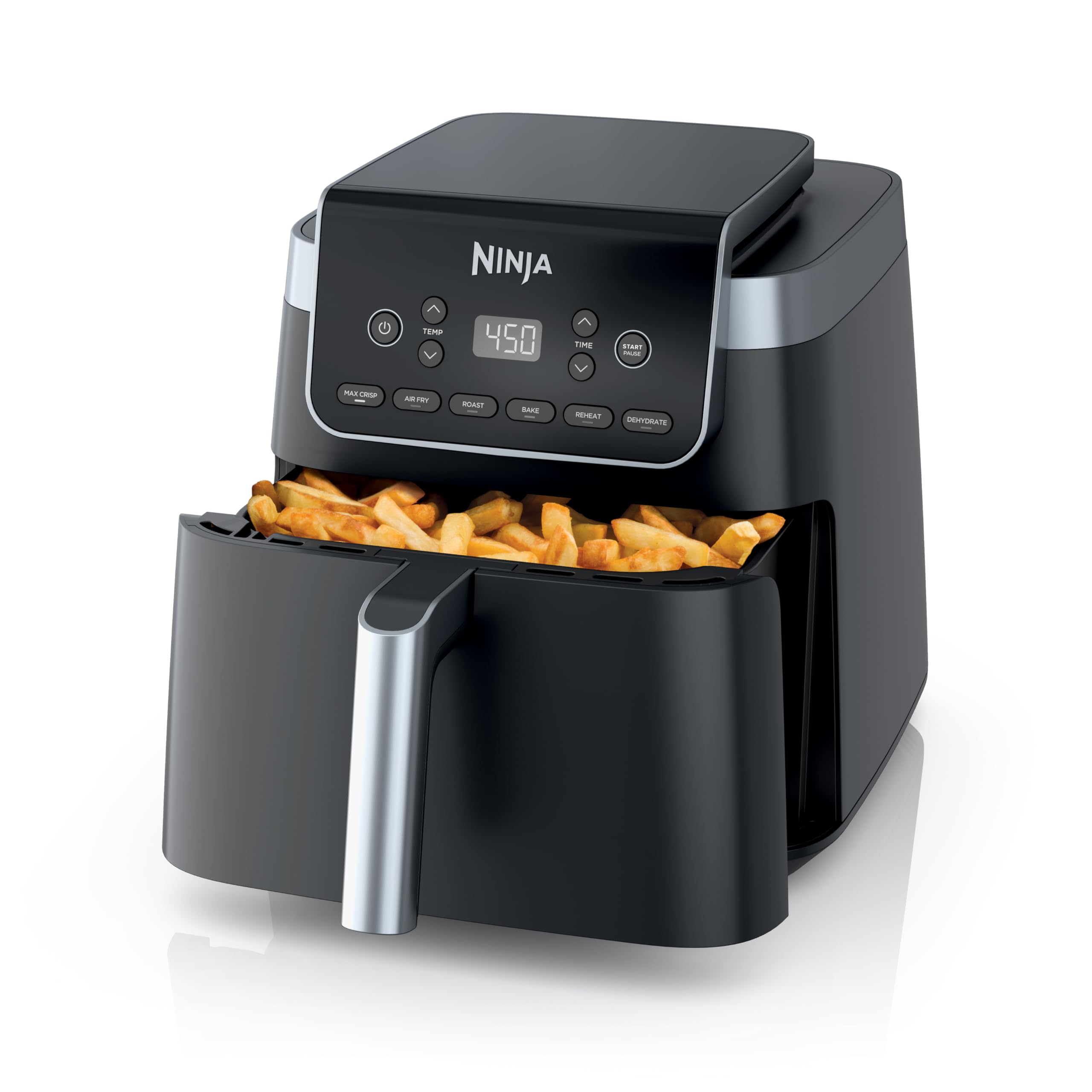 Ninja | XL Single Basket Air Fryer | 5.5 QT Capacity fits 3lbs of Wings | 5-in-1Air Fry, Roast, Bake,Reheat & Dehydrate |Dishwasher Safe Parts & Recipe Guide | Grey |AF150AMZ