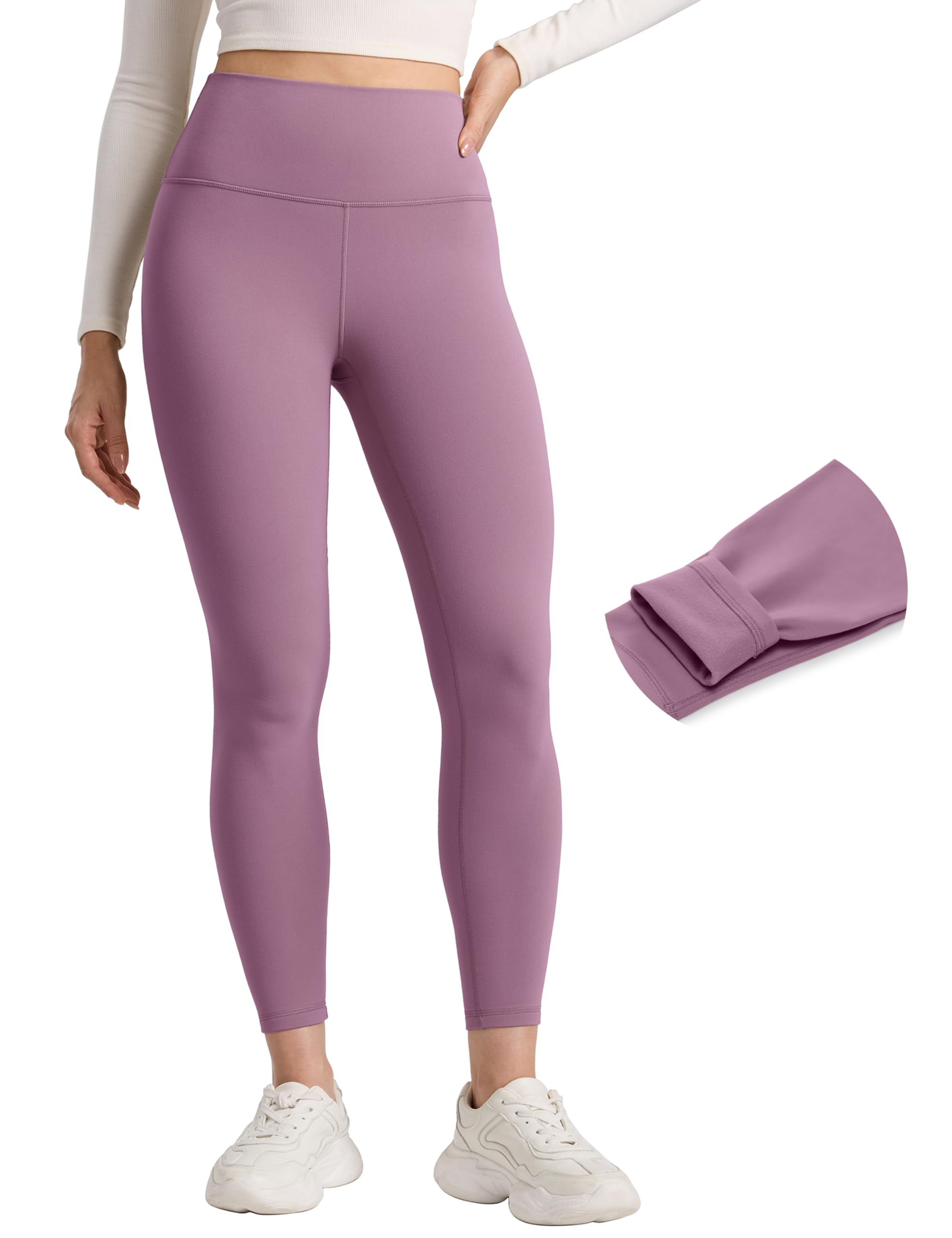 CRZ YOGA Matte Fleece Lined Leggings 25'' - Thermal Casual Lounge Workout Womens Yoga High Waisted Pants Winter Warm
