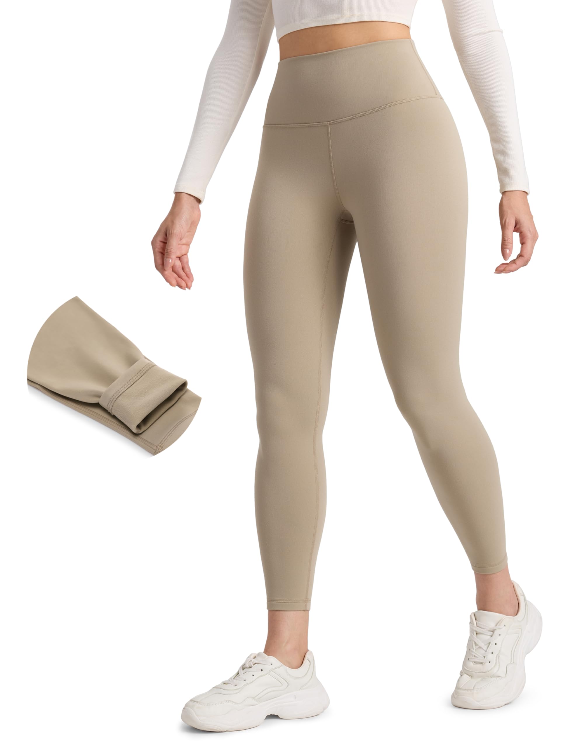 CRZ YOGA Matte Fleece Lined Leggings 25'' - Thermal Casual Lounge Workout Womens Yoga High Waisted Pants Winter Warm
