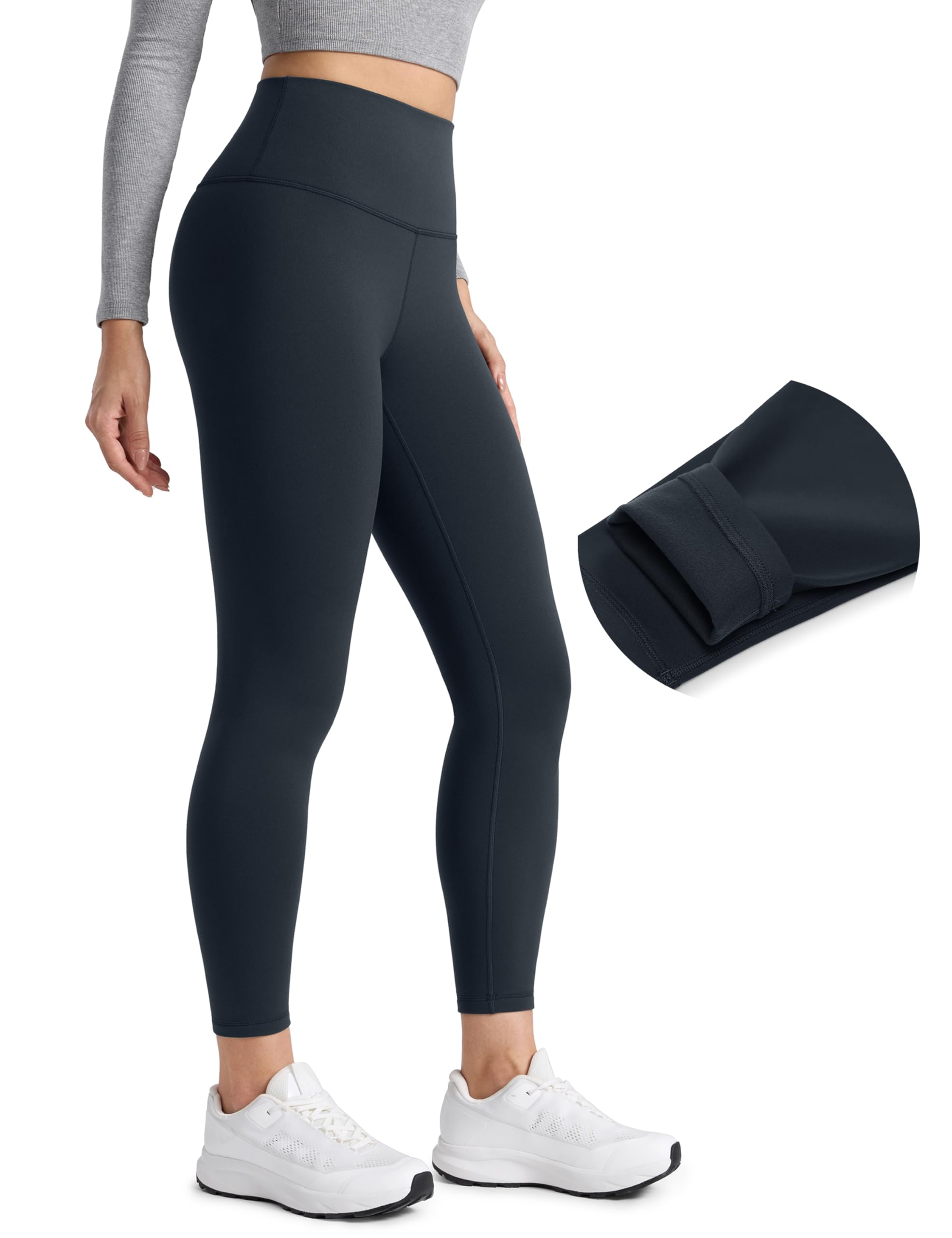 CRZ YOGA Matte Fleece Lined Leggings 25'' - Thermal Casual Lounge Workout Womens Yoga High Waisted Pants Winter Warm