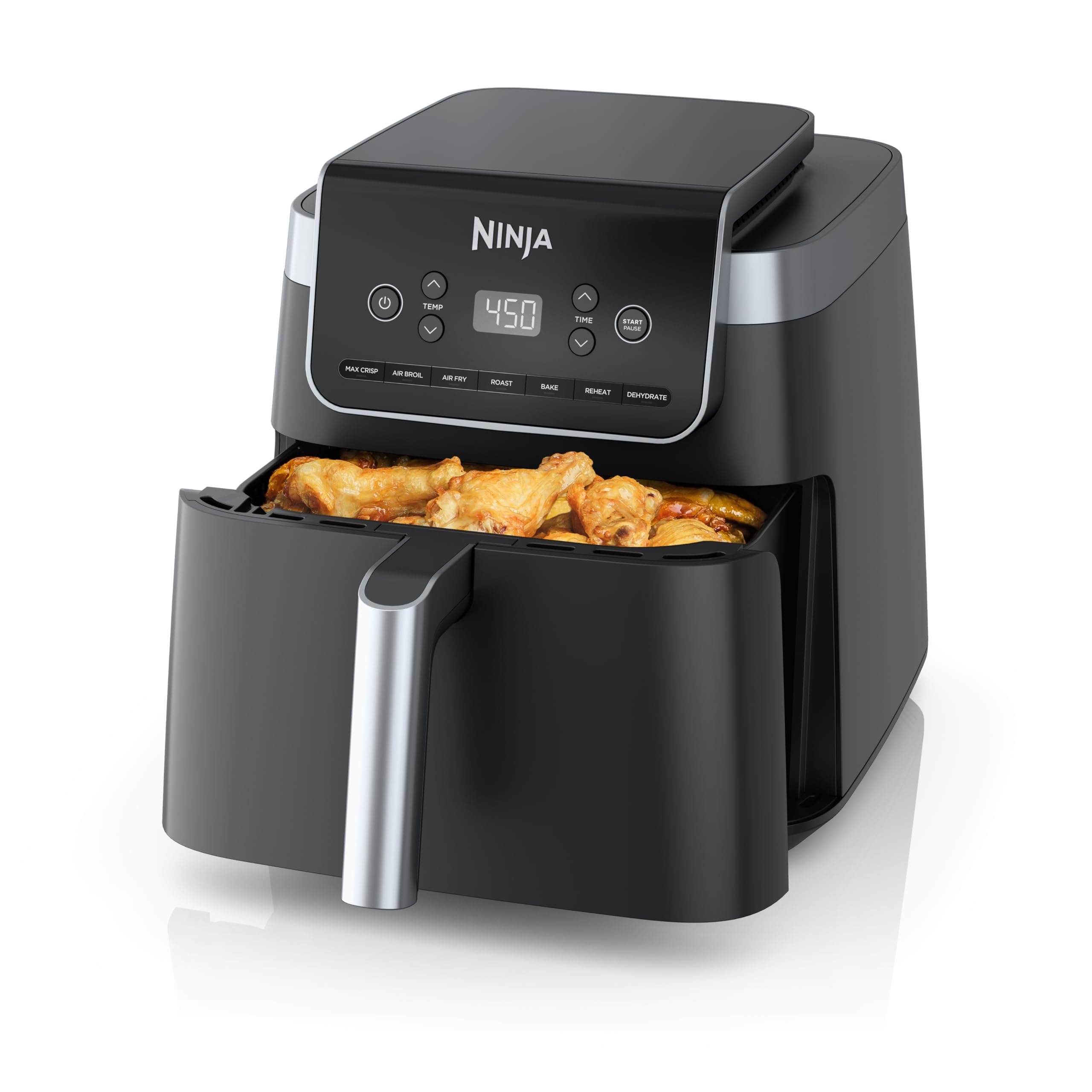 Ninja | XL Single Basket Air Fryer | 5.5 QT Capacity fits 3lbs of Wings | 5-in-1Air Fry, Roast, Bake,Reheat & Dehydrate |Dishwasher Safe Parts & Recipe Guide | Grey |AF150AMZ