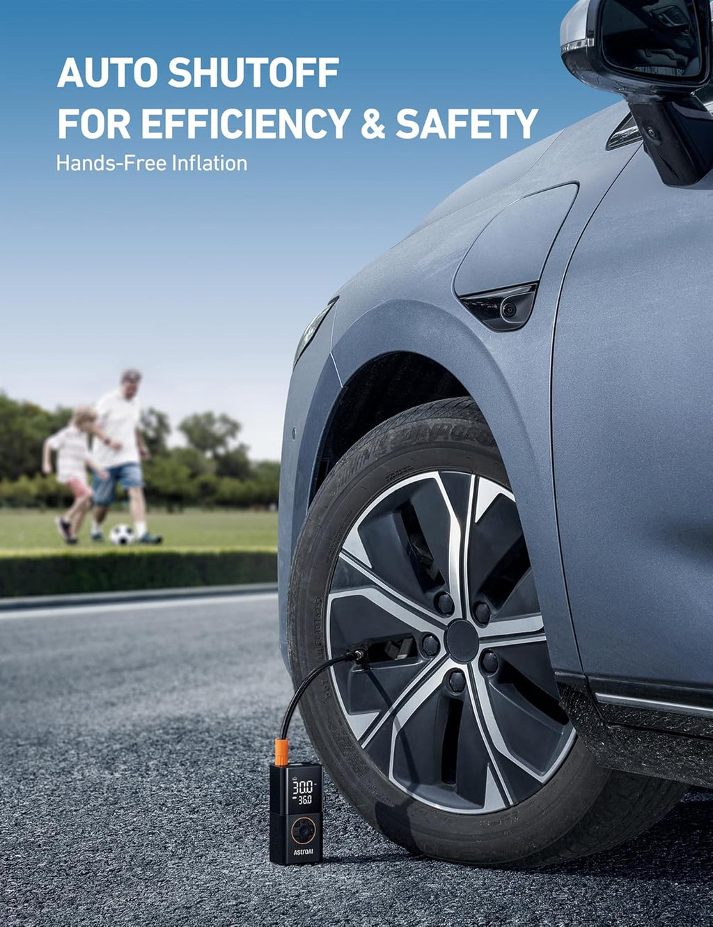 AstroAI Tyre Inflator Cordless Air Compressor, Portable Electric Bike Pump 150 PSI, with Digital Dual Values Display, Pressure Gauge, LEDLight, Rechargeable Tyre Pump for Car, Bike, Motorbike, Ball