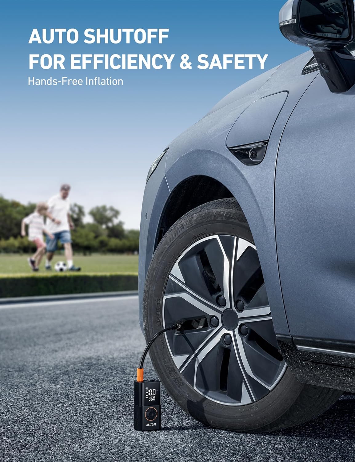 AstroAI Tyre Inflator Cordless Air Compressor, Portable Electric Bike Pump 150 PSI, with Digital Dual Values Display, Pressure Gauge, LEDLight, Rechargeable Tyre Pump for Car, Bike, Motorbike, Ball