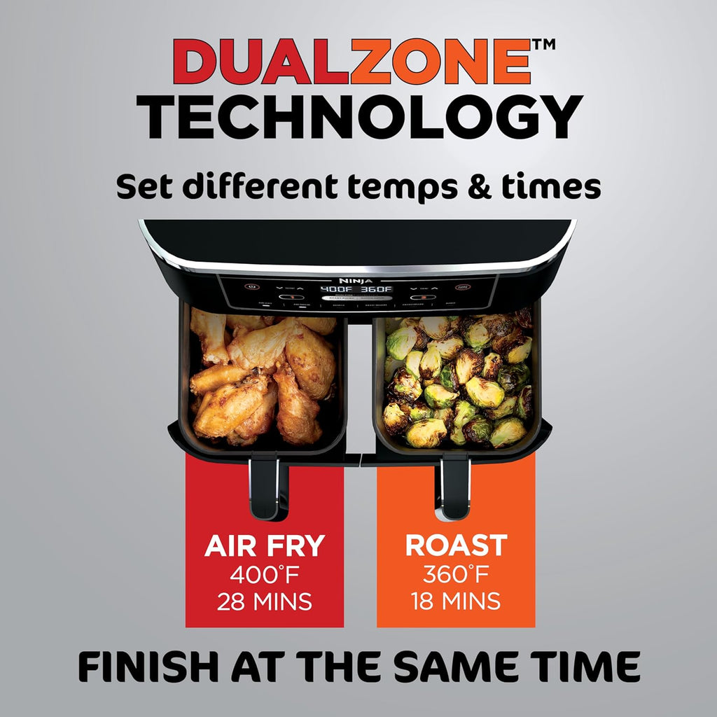 Ninja | Air Fryer | Finish Cooking Multiple Foods at the Same Time | 6-in-1 (Air Fry, Broil, Roast, Keep Warm, Dehydrate, Bake) | Fit up to 8lb Chicken Wings in the two 5 QT Baskets | DZ302