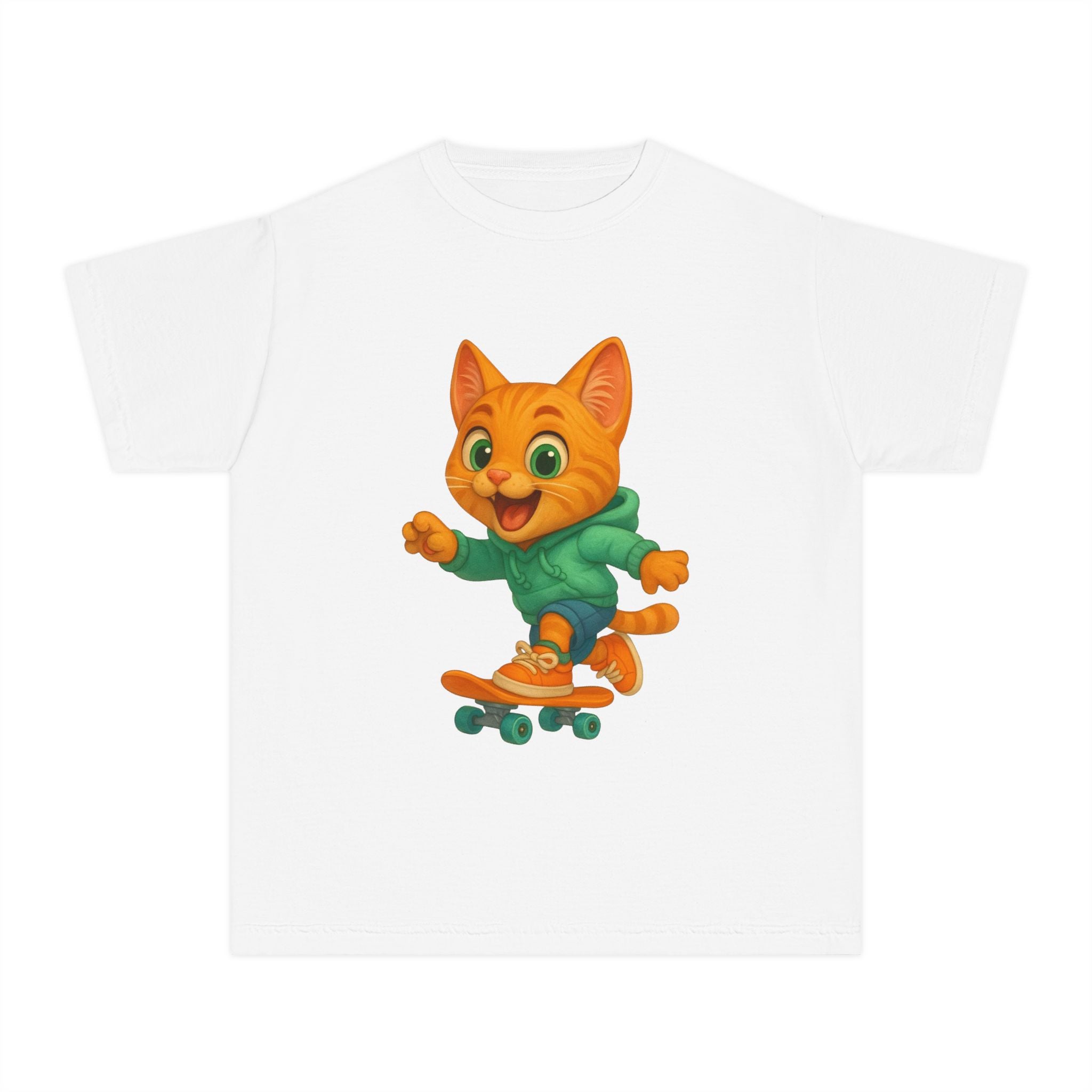 Playful Skateboarding Cat Youth Tee